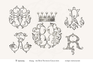 Antique Vintage Monogram Initial R
