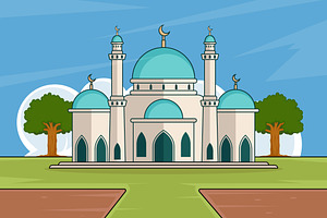 Mosque building landscaped vector, a Decorative Illustration by zyxroun shop