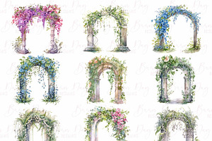 Watercolor Spring Arches Clipart