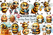 Funny Watercolor Quirky Bees Clipart, an Illustration by Rose Art (Thumbnail 1 of 7)