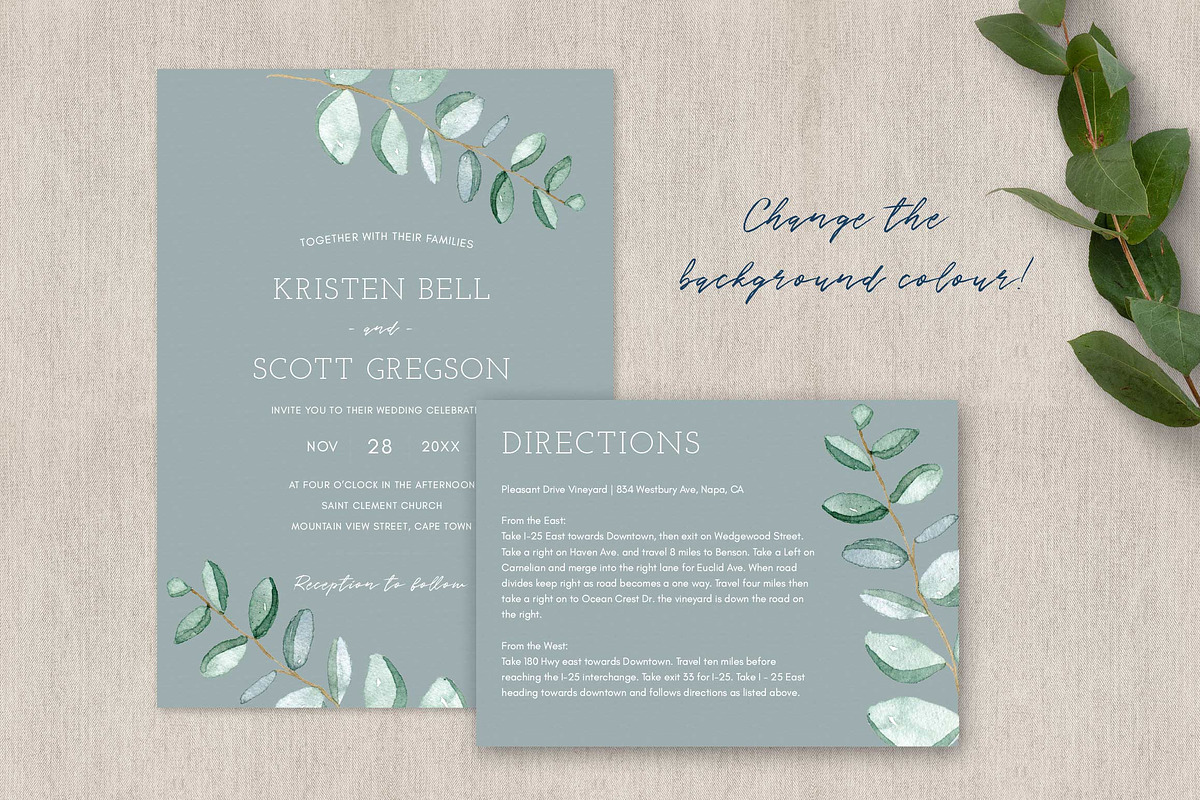 Eucalyptus Wedding Invitation Suite, an Invitation Template by ClementineCreative (Photo 9 of 10)