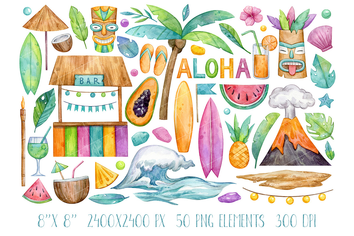 Hawaii Tropic set | 76 elements |, a Decorative Illustration by Aquarellka (Photo 4 of 7)