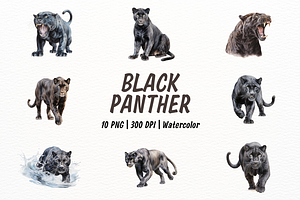 Elegant Black Panther Watercolor Set, an Illustration by New-School-Wave
