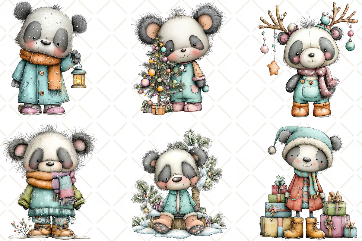 Whimsical Christmas Panda Clipart, an Animal Illustration by Black Bird Studio (Photo 3 of 6)