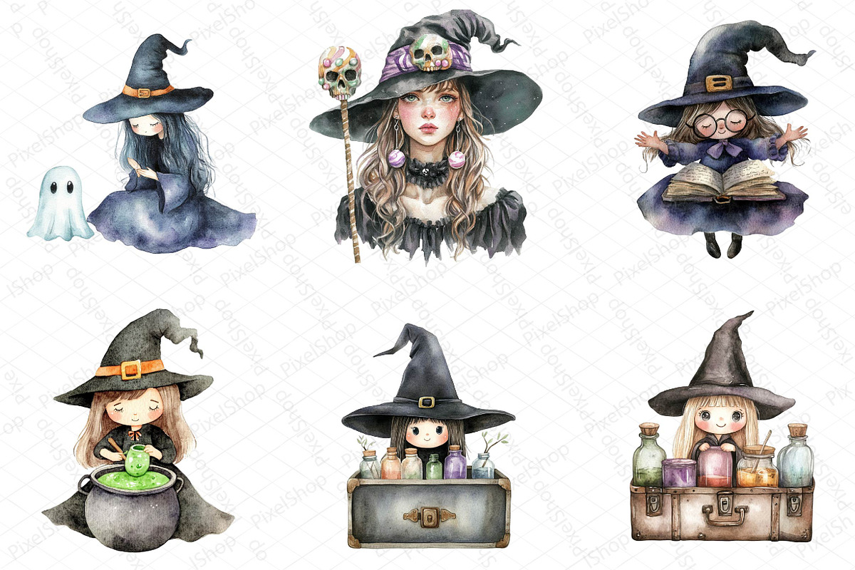 Cute Halloween Witch Clipart, an Illustration by DreamPrint404 (Photo 3 of 5)