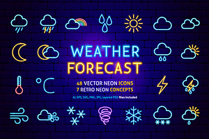 Weather Neon Vector Icons Set, an Outline Icon by Anna_leni
