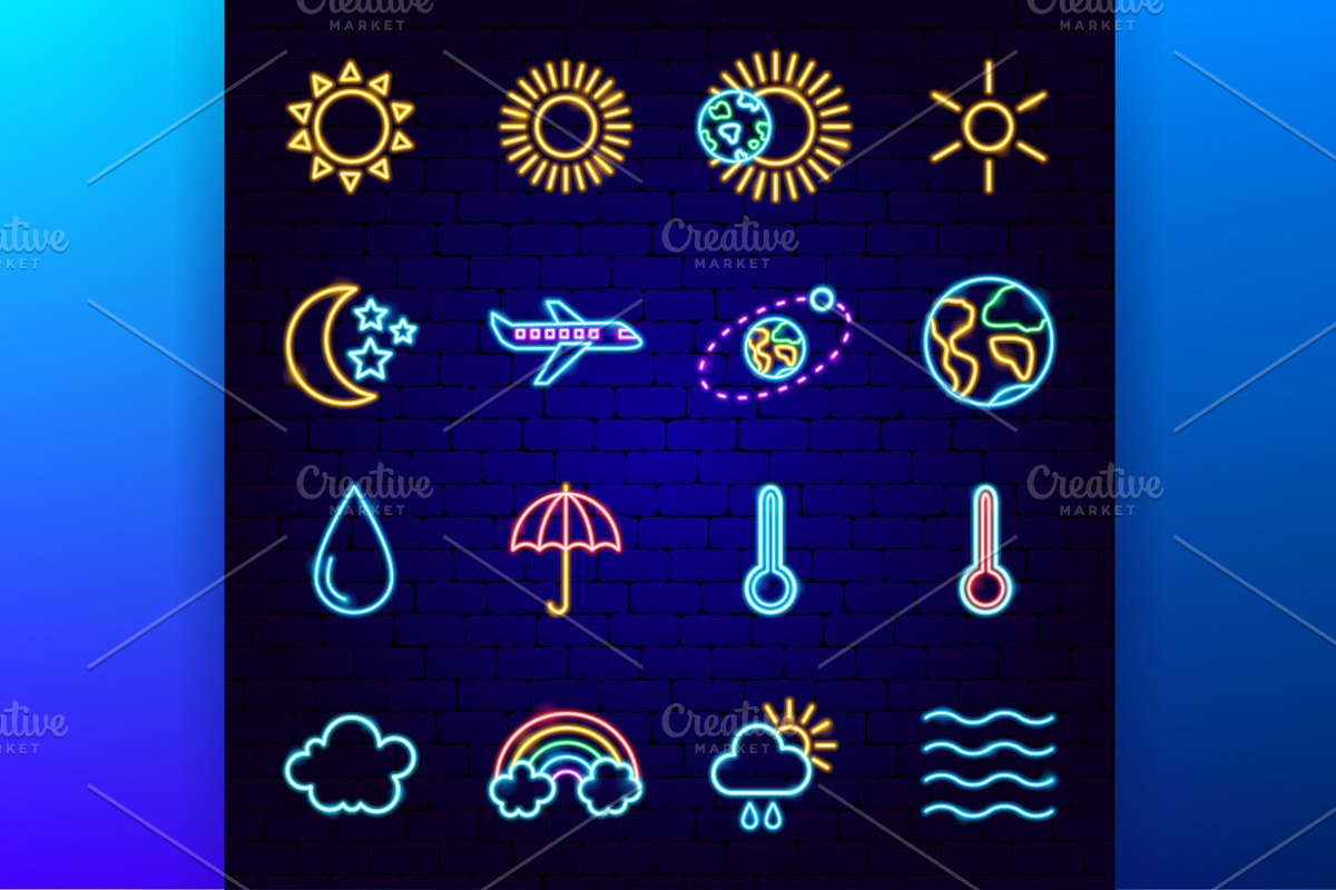 Weather Neon Vector Icons Set, an Outline Icon by Anna_leni (Photo 4 of 11)