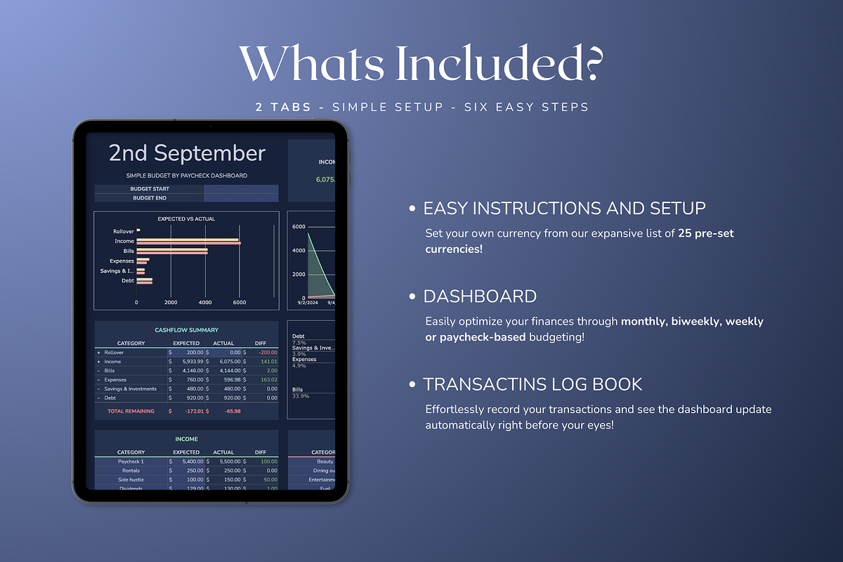 Simple Paycheck Budget - Darkmode, a Templates & Theme by The Creative Plans co (Photo 5 of 10)
