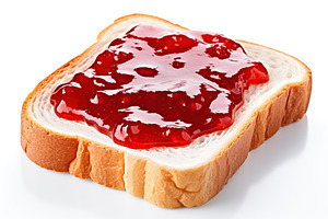 Toasted bread with sweet jam on white background, a Food & Drink Photo by AlyaAnd