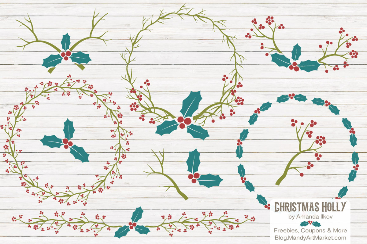 Retro Holly Christmas Clipart, an Illustration by Amanda Ilkov (Photo 2 of 5)