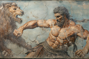 Old wall painting with Hercules figh