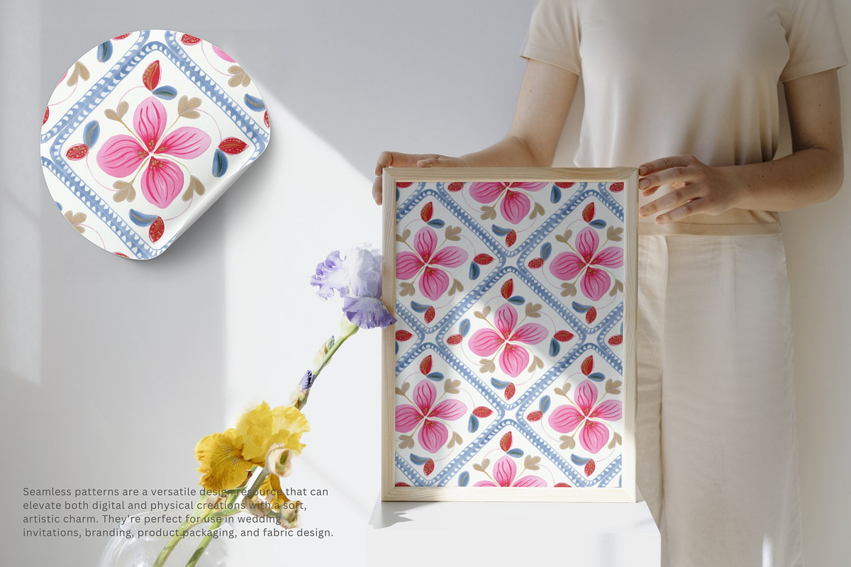 floral tile seamless pattern, a Pattern Graphic by Pink Studio Art (Photo 4 of 5)