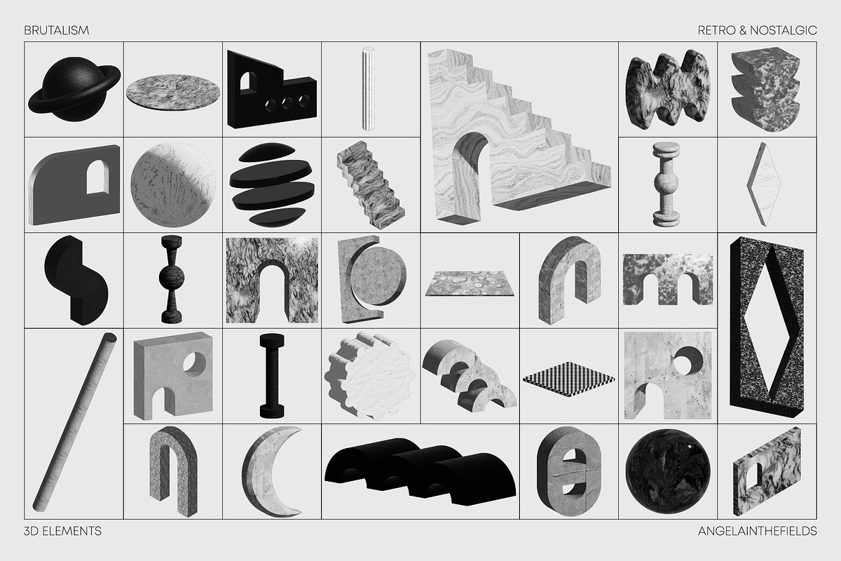 DARK BRUTALISM 3D Elements, an Object Graphic by angelainthefields (Photo 4 of 11)