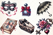 Gothic Coquette Halloween Clipart, an Illustration by DreamCafeArt (Thumbnail 2 of 7)