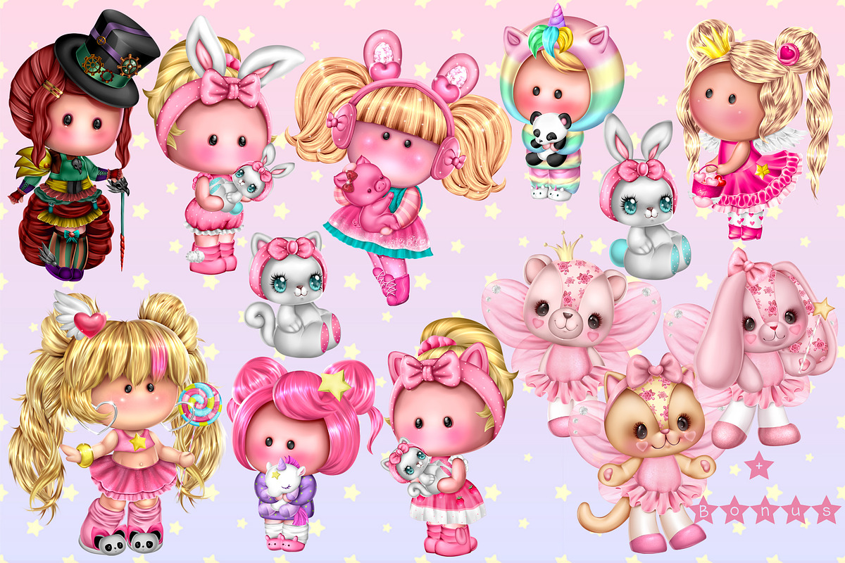 Cute little dolls + bonus, an Animal Illustration by KawaiiFactory