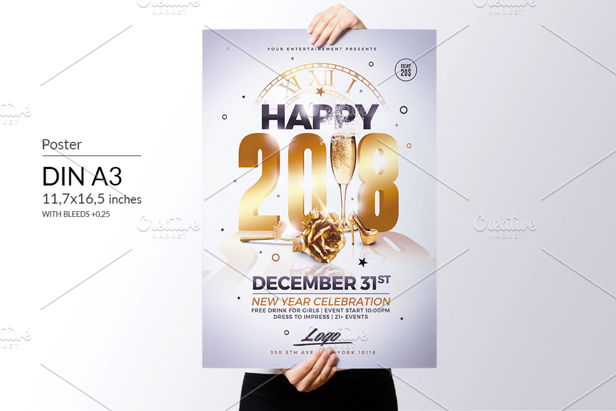 Classy New Year 2018 Invitations, a Poster Template by Rome B Creation (Photo 3 of 3)