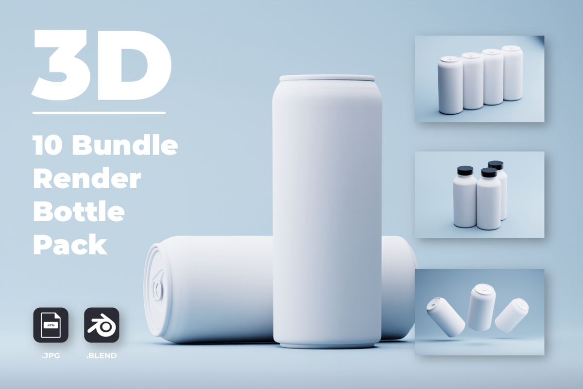 10 Bundle 3D Render Bottle Mockup, a Food & Drink 3D Model by Astuti Studio (Photo 1 of 11)