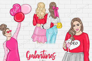 Galentine's Day Girls Clipart