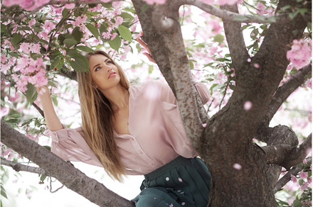 Woman at Blossoming Sakura Tree on, a Beauty & Fashion Photo by Emotion photo