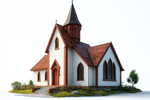Charming small church with red roof, a Photo by Tanuart