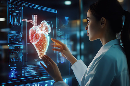 Doctor checking human heart on AI hologram, virtual reality, a Health & Medical Photo by AlyaAnd