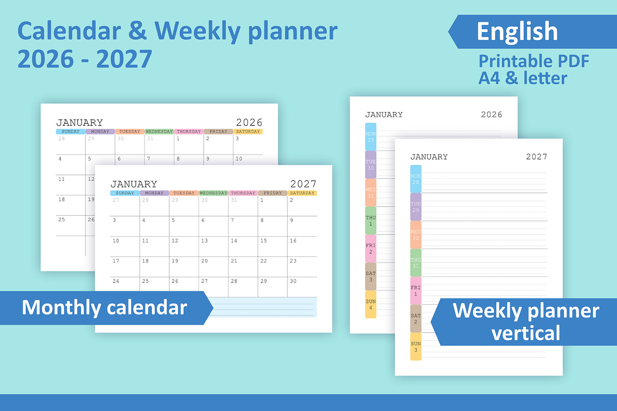 Calendar & Weekly planner 2026-2027, a Stationery Template by Padrinan (Photo 2 of 4)