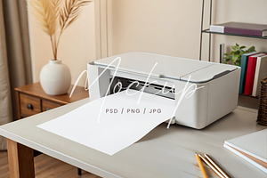 Home Office Printer Paper Mockup Set, a Product Mockup by TatiMockup