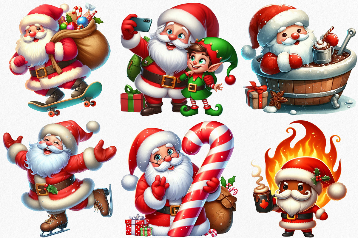 Watercolor Funny Santa Claus Clipart, an Illustration by Canvas Craft (Photo 2 of 8)