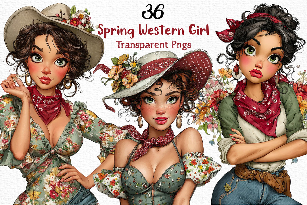 Whimsical Spring Western Girl Clipar, an Illustration by Craft Nest (Photo 1 of 12)