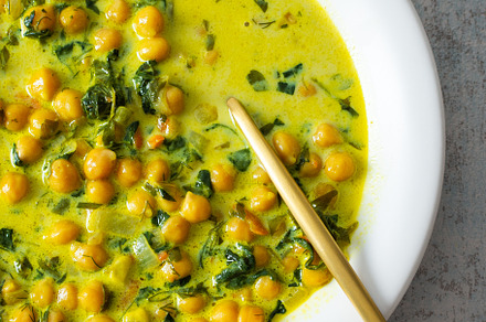 Soup with chickpeas and spinach, a Food & Drink Photo by Pandateam