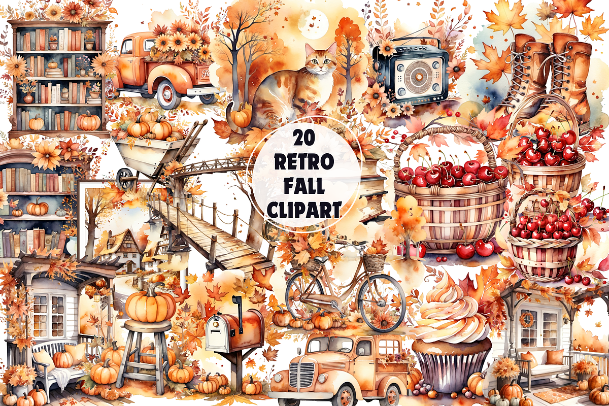 20 Retro Fall Clipart PNG Bundle, a Seasonal Illustration by ClipArtTime (Photo 1 of 3)
