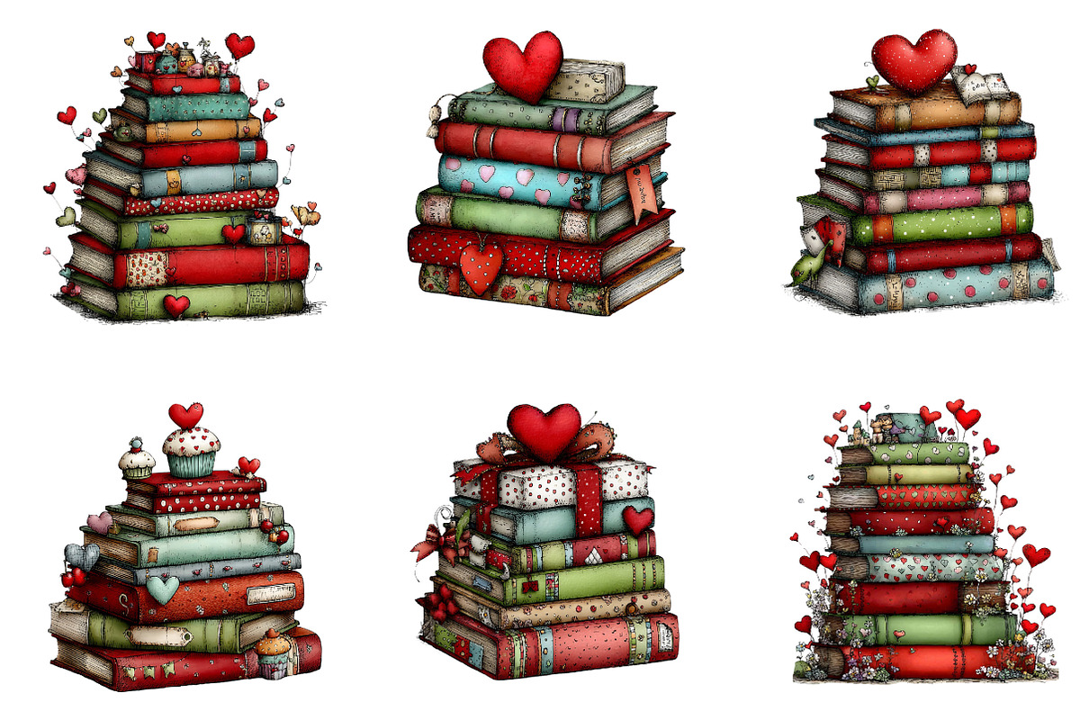 Valentine Stack of Books Clipart, an Illustration by Dream Creation (Photo 3 of 6)