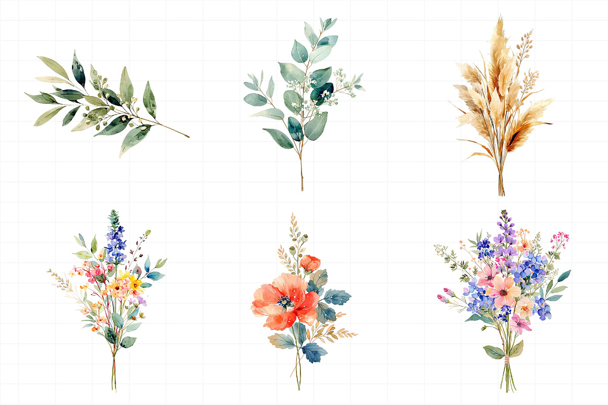 Floral Watercolor Set, Flowers, Leav, an Illustration by Daily.Designs (Photo 6 of 7)