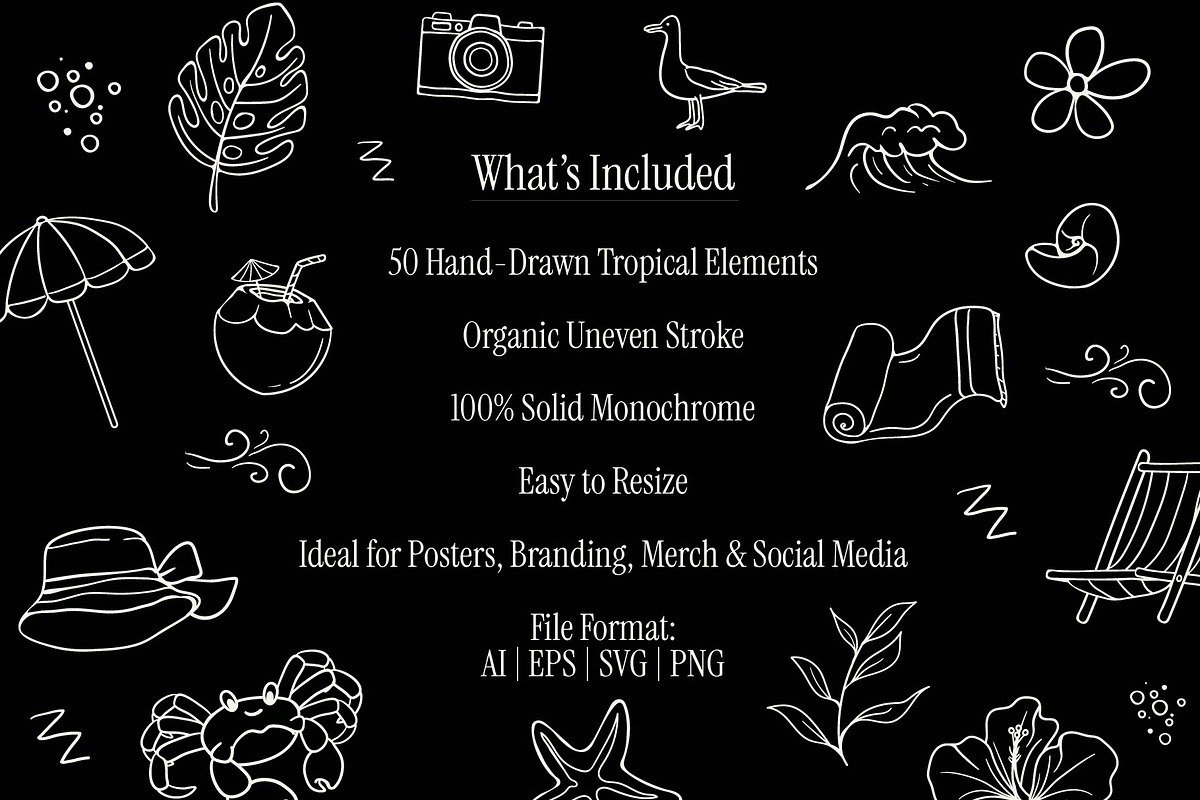 Tropical Doodle - Hand-Drawn Set, a Seasonal Illustration by Invisual Studio (Photo 13 of 13)