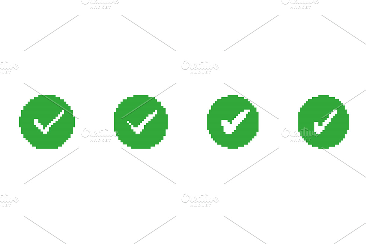 Pixelated Green Check Mark Icons Set, an Object Illustration by Vector Creator