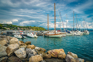 Anchored sailing boats in the harbor, a Transportation Photo by Alpine Dreams