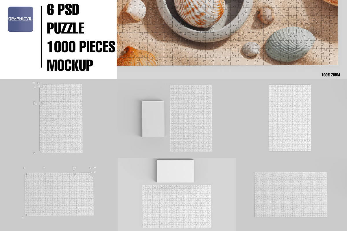 1000 piece Puzzle Jigsaw Mock up, a Merchandise Mockup by GraphicVil (Photo 2 of 9)