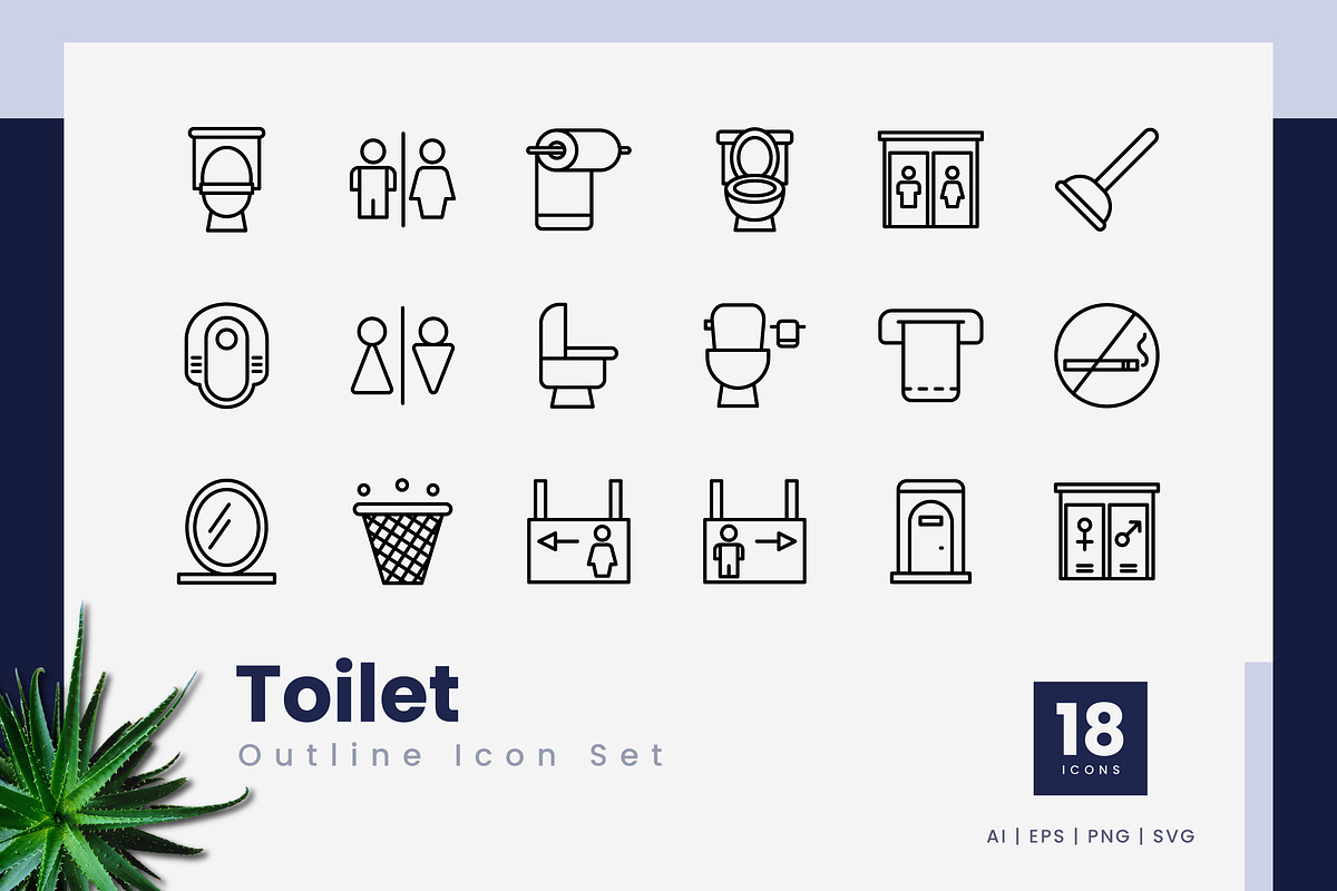 Toilet Outline Icons, an Outline Icon by Zeer Graphic