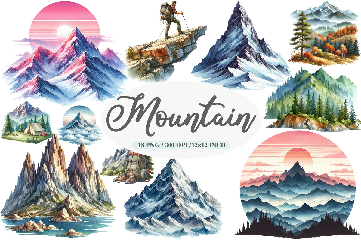 Watercolor Mountain Clipart, an Illustration by Daily.Designs (Photo 1 of 4)