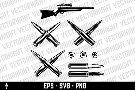 Crossed bullets, a scoped rifle