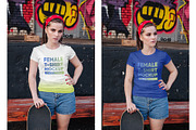 Female T-Shirt in City PSD Mockups, a Shirt Mockup by Hi, Mock-Up! (Thumbnail 3 of 9)