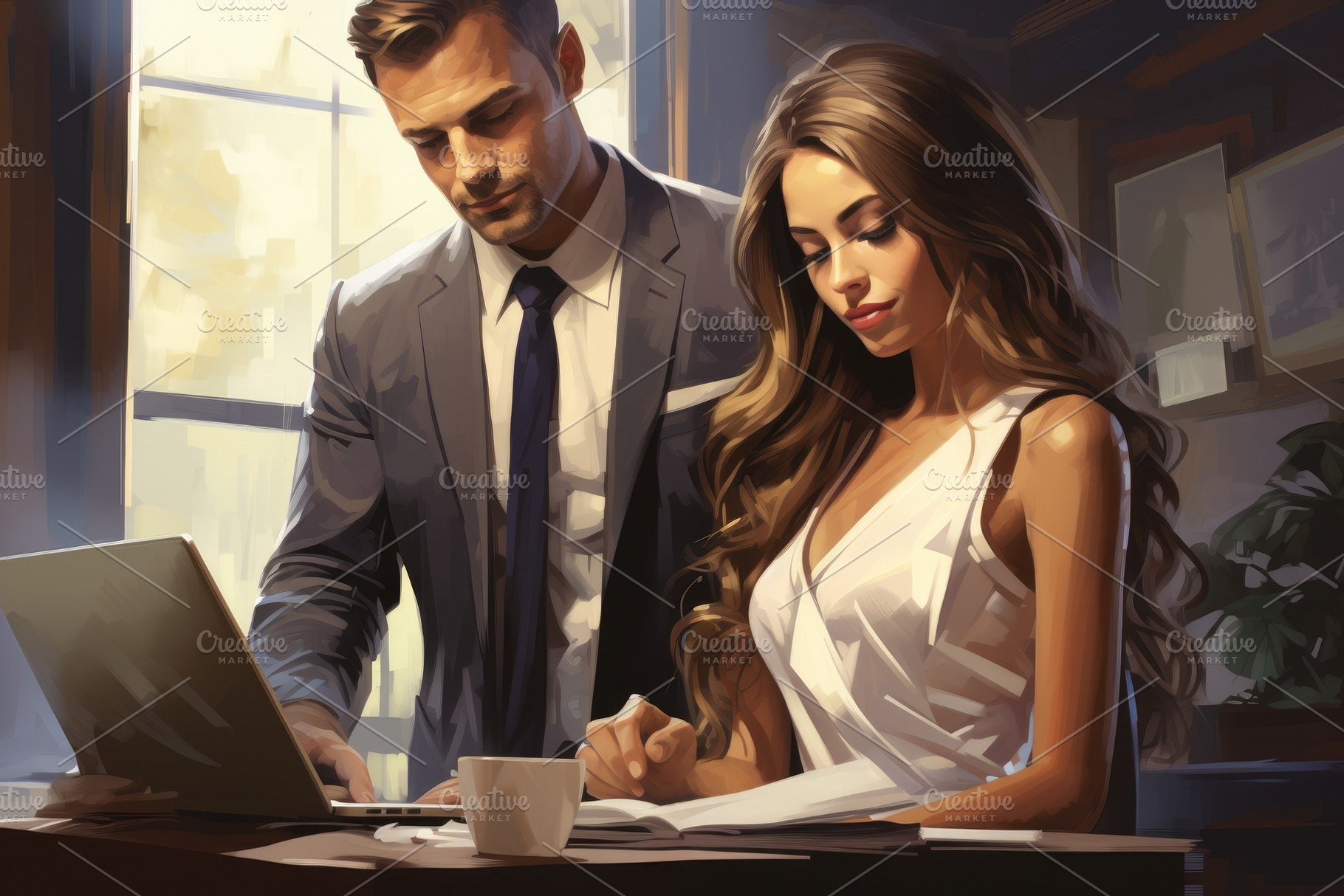 Businessman and businesswoman workin, a Photo by Iftikhar Alam