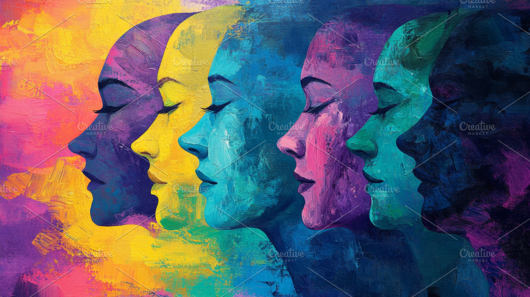 Vibrant Abstract Portrait of  Women in Colorful Paint, an Abstract Photo by Natalia Klenova's Shop