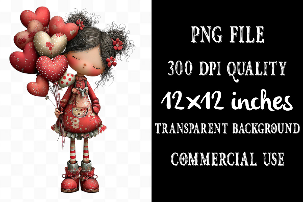 Whimsical Valentine Cute-girl, an Illustration by Designking (Photo 4 of 5)