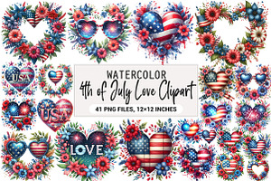 4th of July Love Clipart, an Illustration by DreamArtGraphic