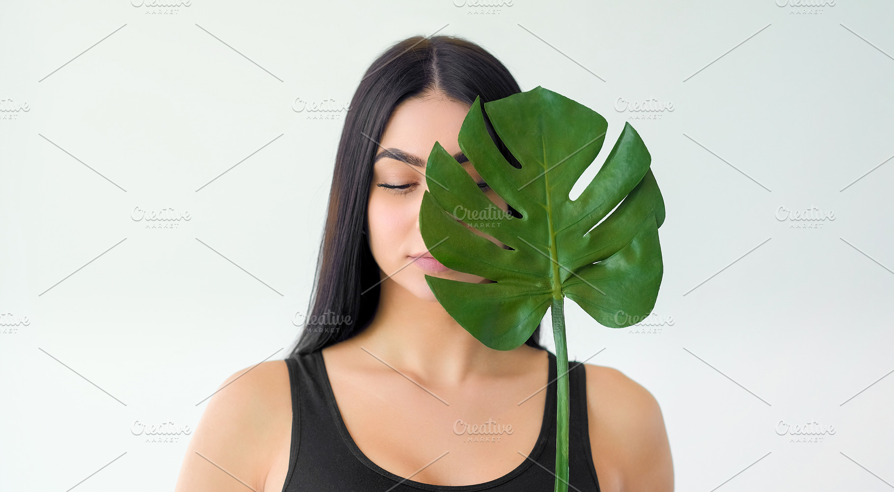 Organic beauty care eco cosmetic girl green leaf, a Person Photo by Photo Drive Studio