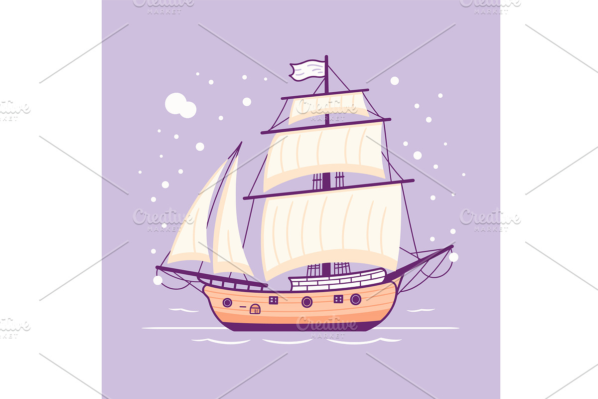 Sailing ship purple background, a Transportation Illustration by Vectorstockersland