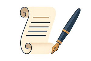 Elegant scroll and fountain pen, an Illustration by ZinetroN