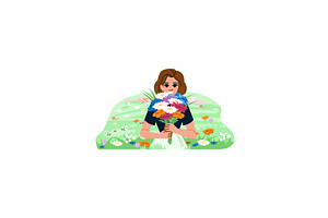 Woman holding colorful wildflower, an Object Illustration by pikepicture