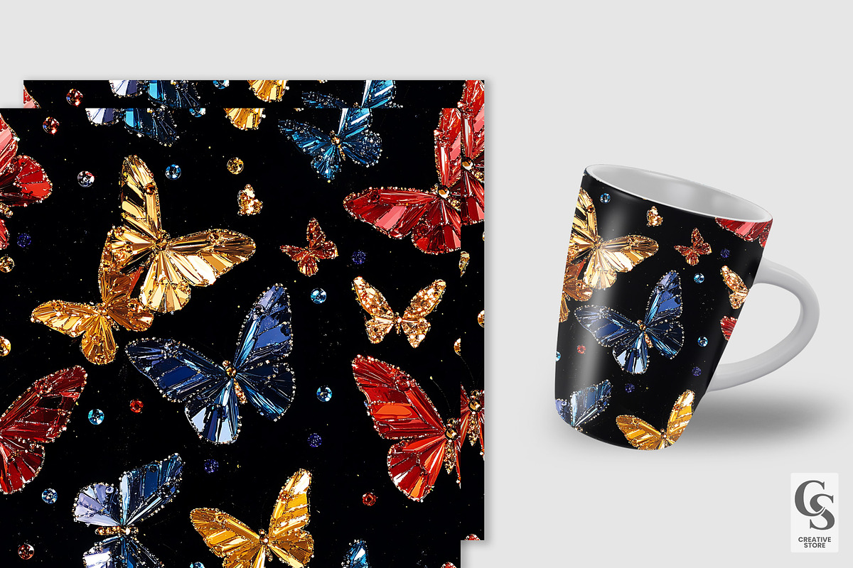Colorful Crystal Butterflies Pattern, a Pattern Graphic by Creative Store (Photo 3 of 5)